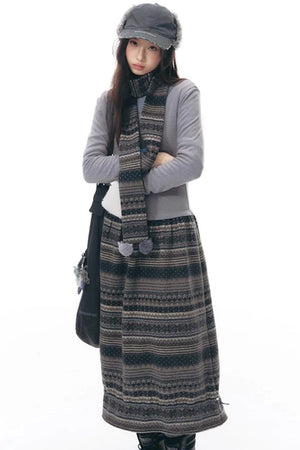 Knitted Patchwork Slim Dress Set-Up