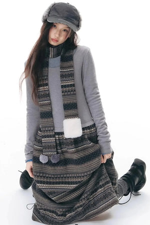 Knitted Patchwork Slim Dress Set-Up