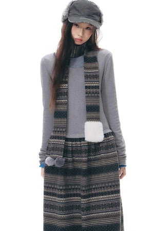 Knitted Patchwork Slim Dress Set-Up