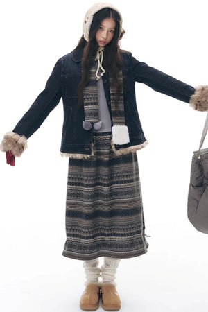 Knitted Patchwork Slim Dress Set-Up