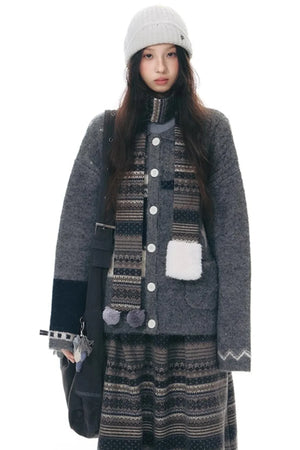 Knitted Patchwork Slim Dress Set-Up