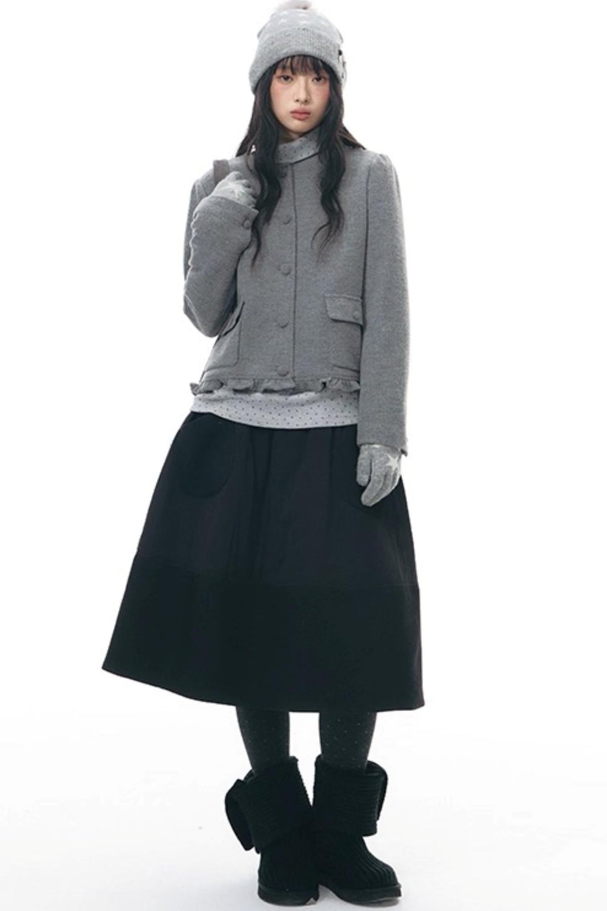 Knitted Scarf Collar Jacket Set-Up