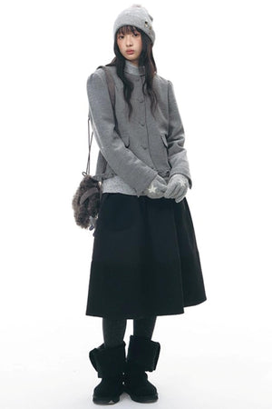 Knitted Scarf Collar Jacket Set-Up
