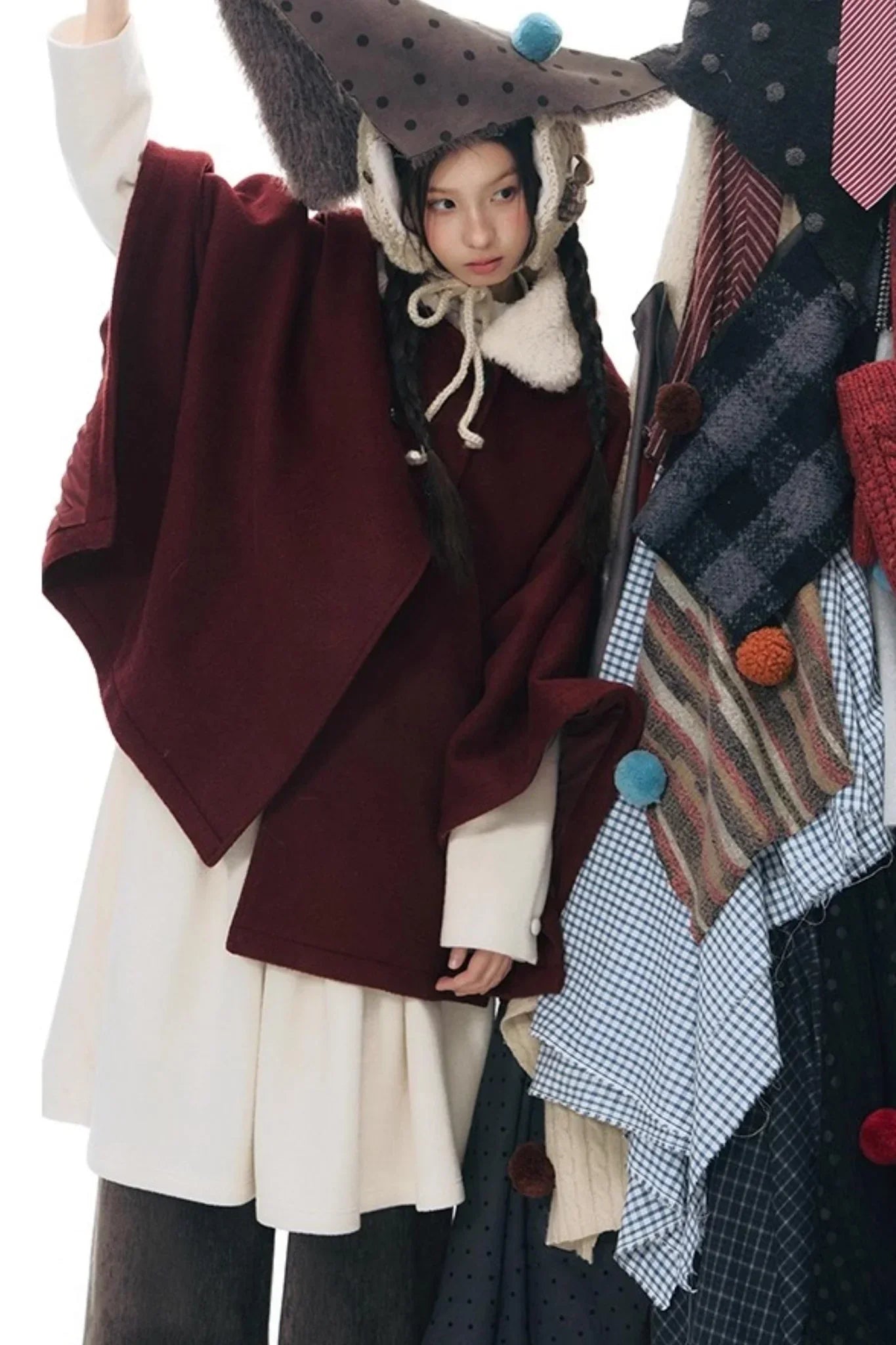 Knitted Scarf Collar Jacket Set-Up