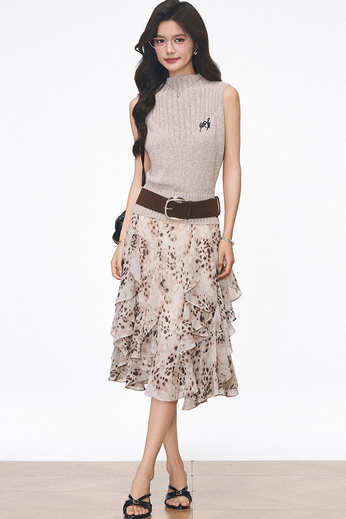 Knitted Vest and Leopard Skirt Set-Up