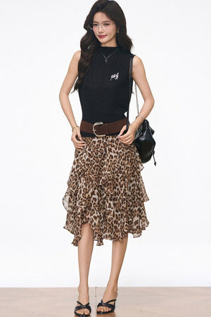 Knitted Vest and Leopard Skirt Set-Up