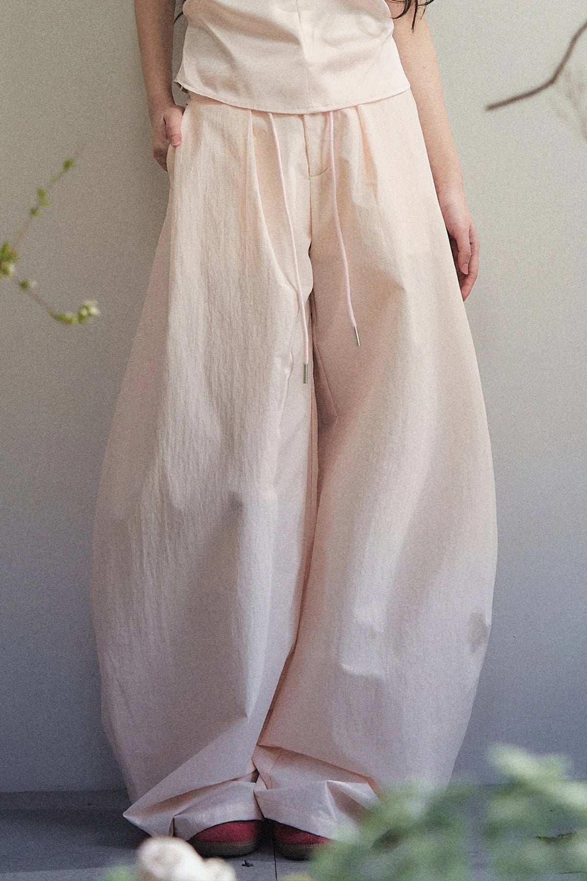 Knotted Halter Top and Satin Wide-Leg Pants Set-Up