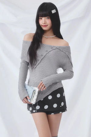 Korean Asymmetrical Knitted Top Set-Up
