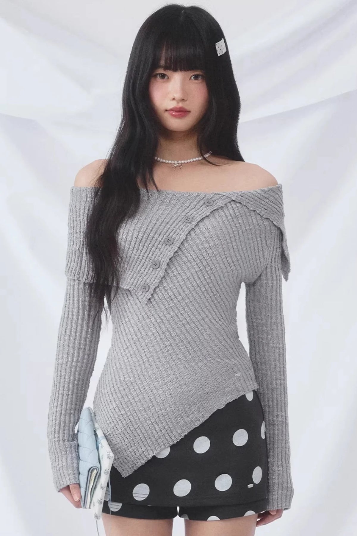 Korean Asymmetrical Knitted Top Set-Up