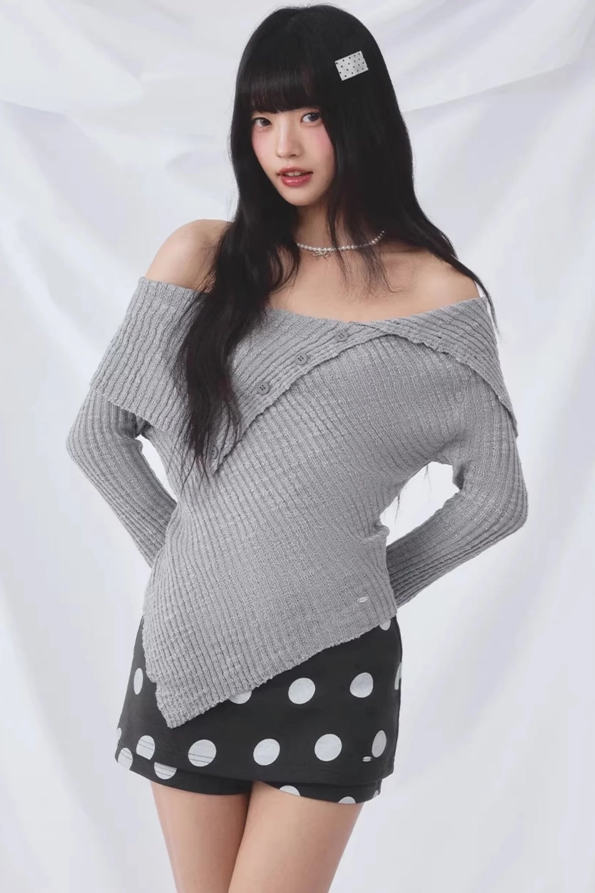 Korean Asymmetrical Knitted Top Set-Up