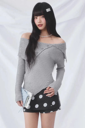 Korean Asymmetrical Knitted Top Set-Up