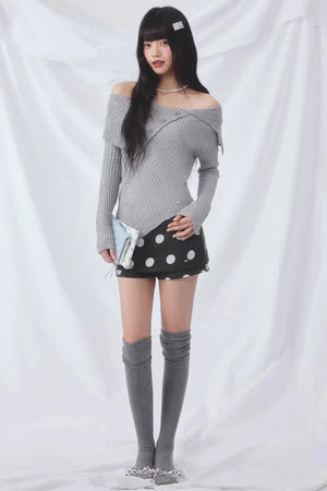 Korean Asymmetrical Knitted Top Set-Up