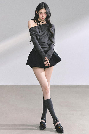 Korean Autumn Gray Halterneck Top