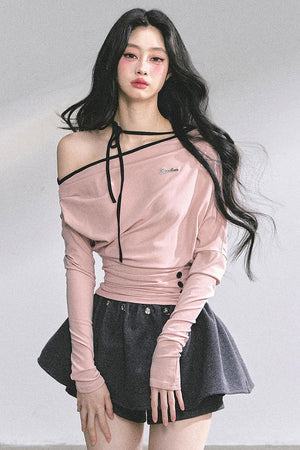 Korean Autumn Gray Halterneck Top