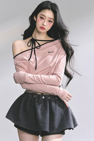 Korean Autumn Gray Halterneck Top