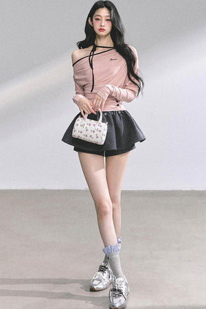 Korean Autumn Gray Halterneck Top