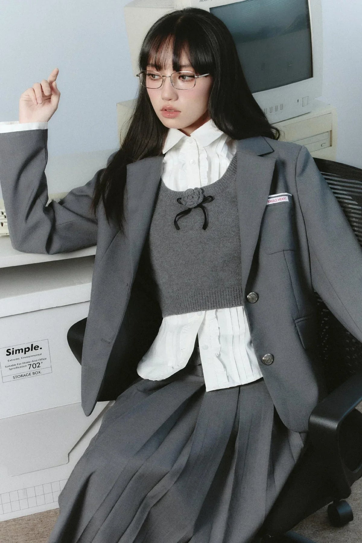 Korean College Heavy Blazer Skirt Set-Up