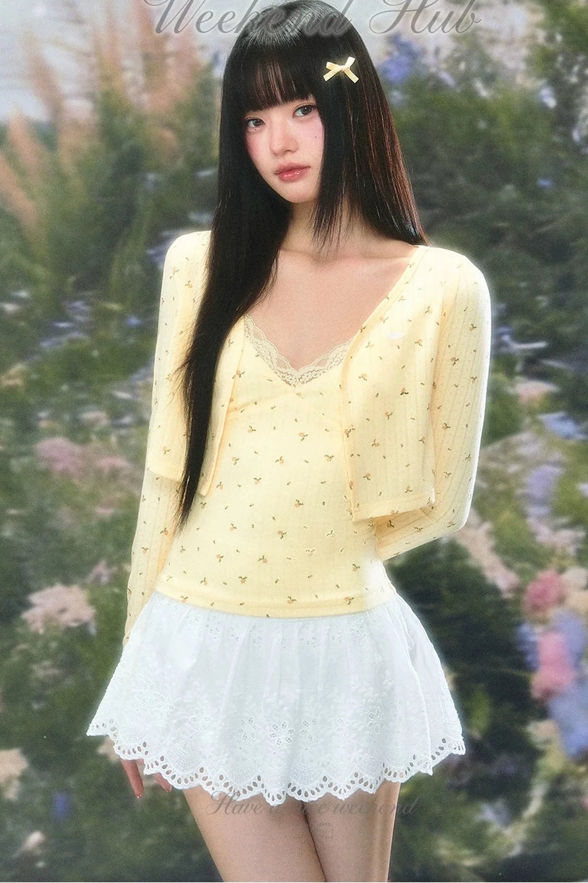 Korean Floral Camisole Cardigan Set-Up