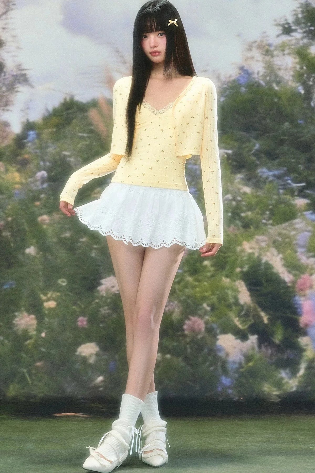 Korean Floral Camisole Cardigan Set-Up