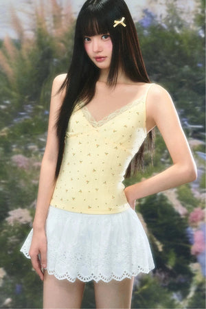 Korean Floral Camisole Cardigan Set-Up