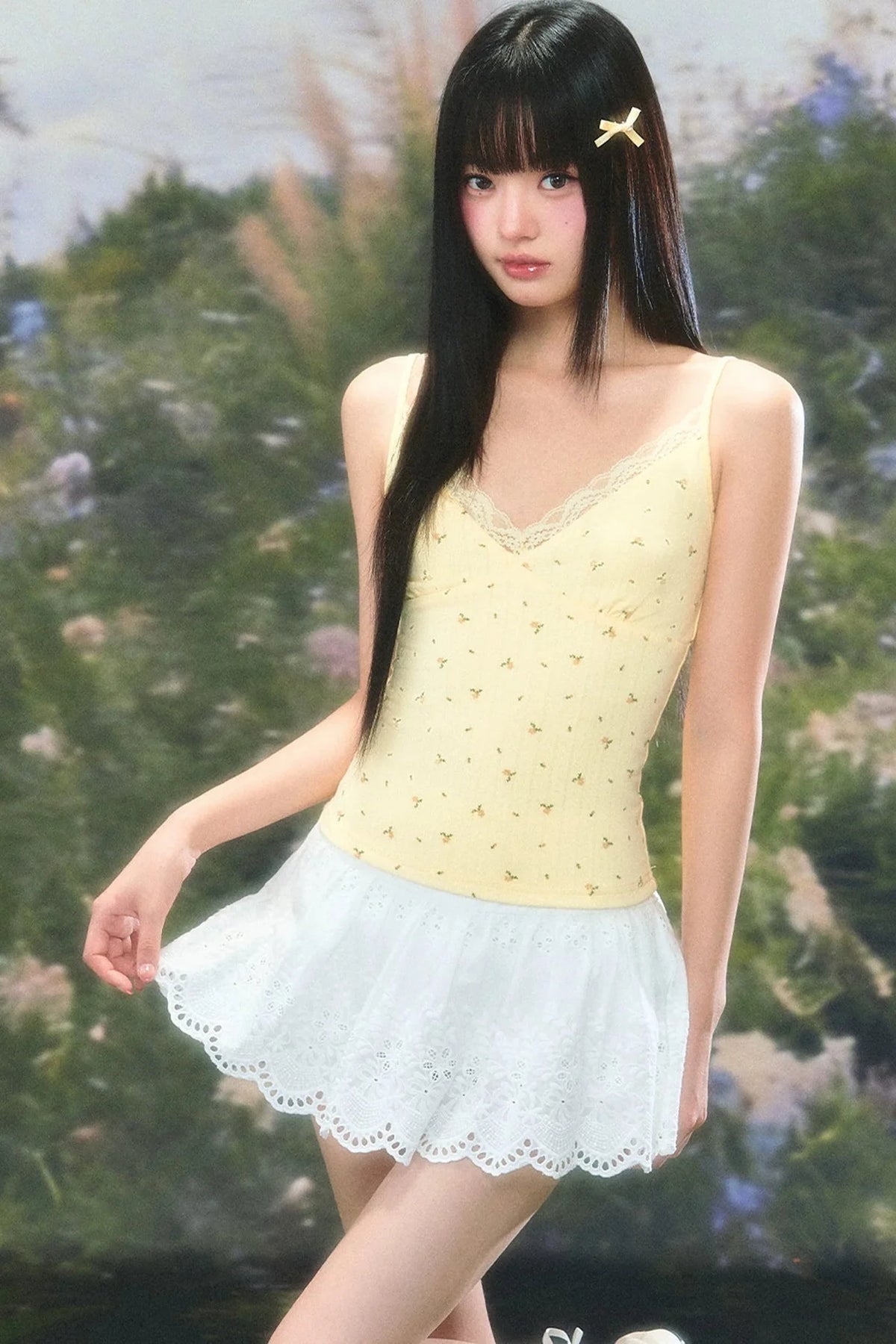 Korean Floral Camisole Cardigan Set-Up
