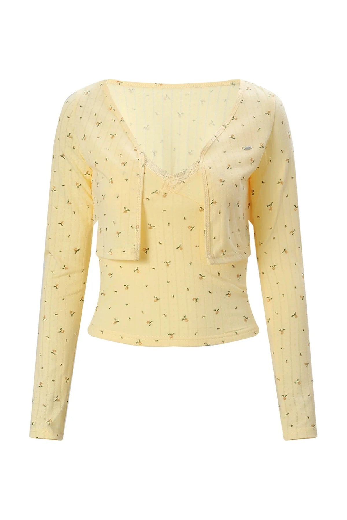 Korean Floral Camisole Cardigan Set-Up