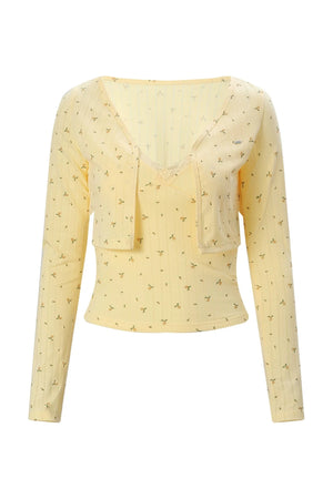 Korean Floral Camisole Cardigan Set-Up