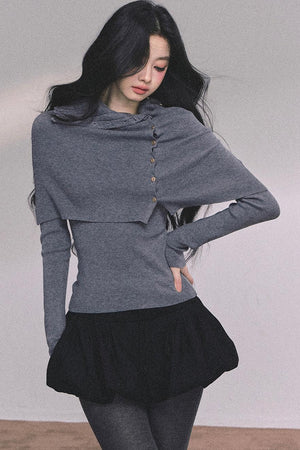 Korean Knit T-Shirt Shawl Set