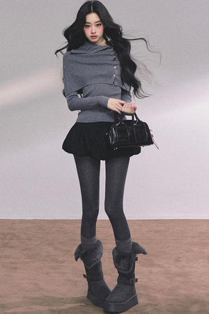 Korean Knit T-Shirt Shawl Set