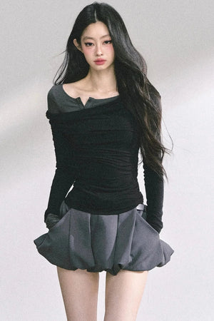 Korean Off-The-Shoulder Black Top