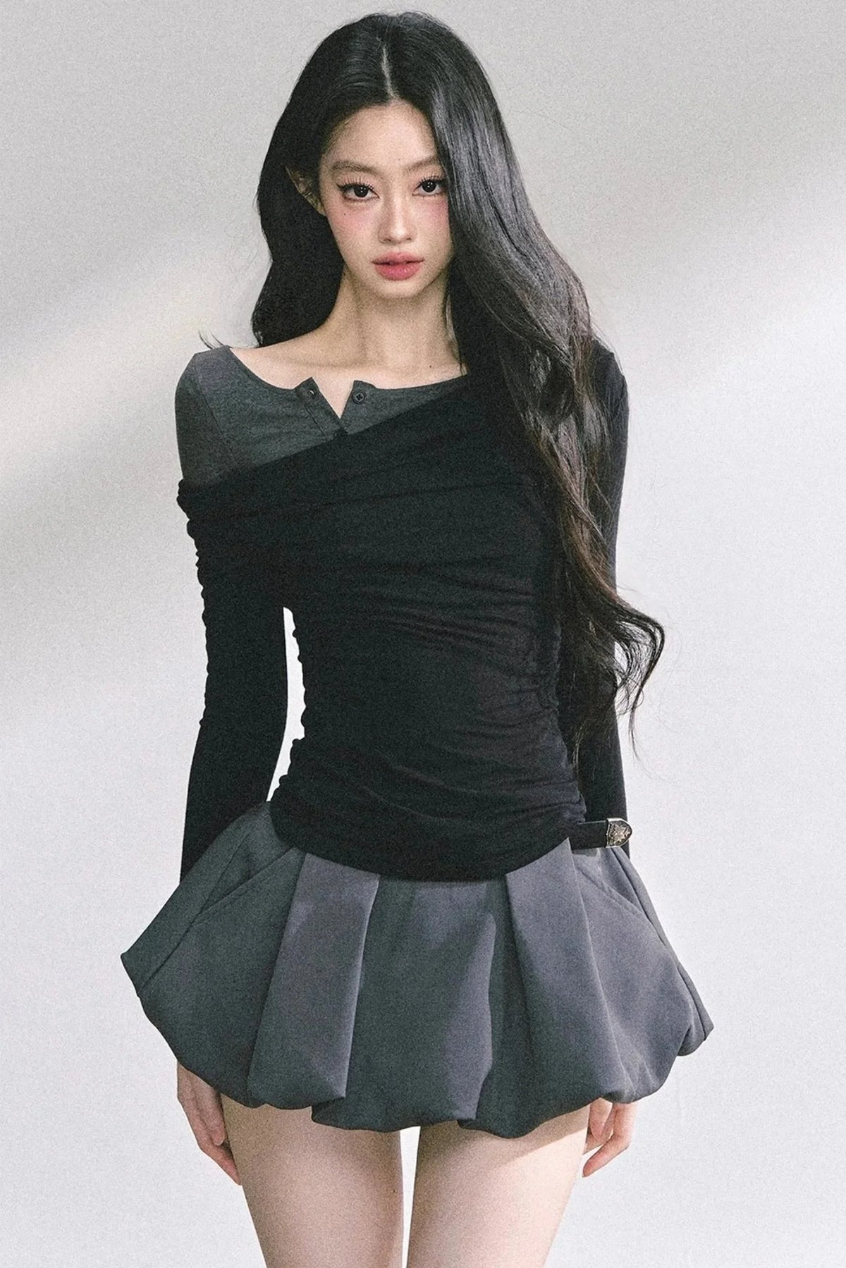 Korean Off-The-Shoulder Black Top
