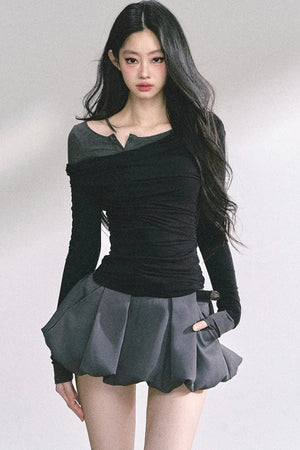 Korean Off-The-Shoulder Black Top