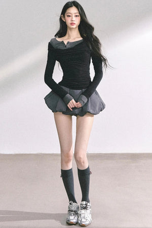 Korean Off-The-Shoulder Black Top