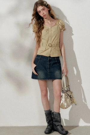 Korean Petite Khaki Blouse