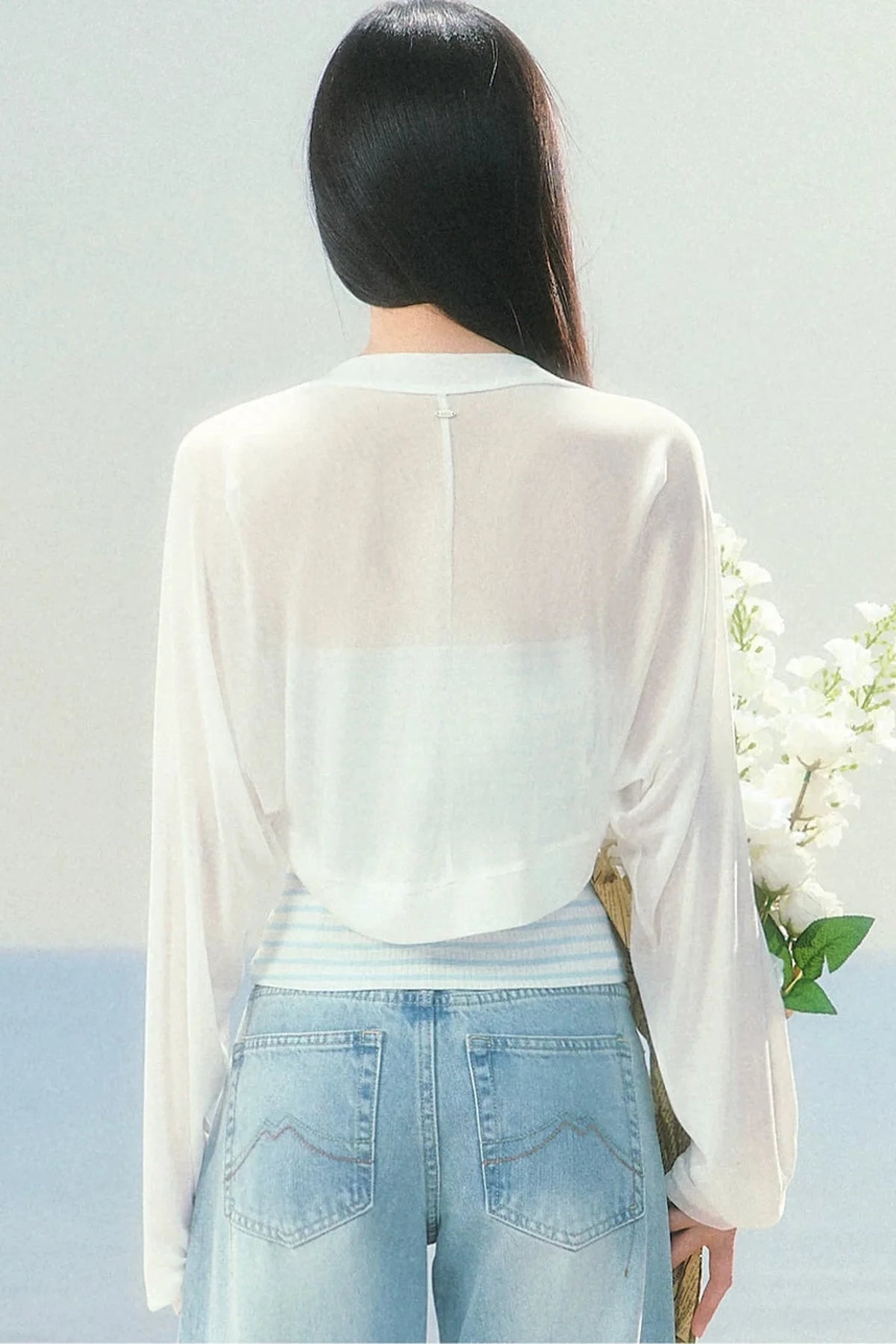 Korean Striped Cardigan Top Set