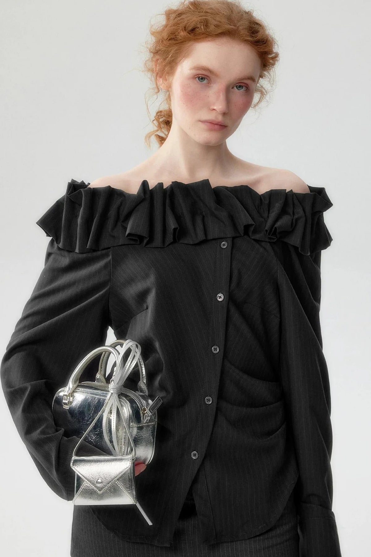 Korean Striped One-Shoulder Top