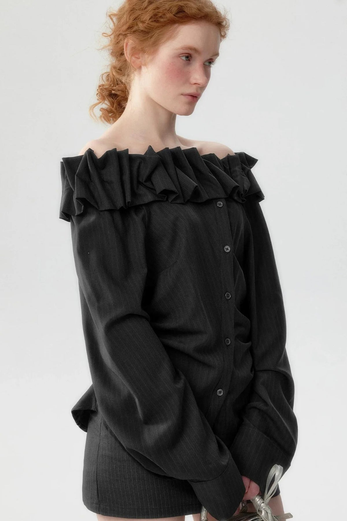Korean Striped One-Shoulder Top