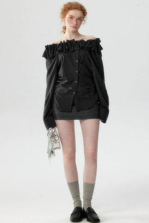 Korean Striped One-Shoulder Top