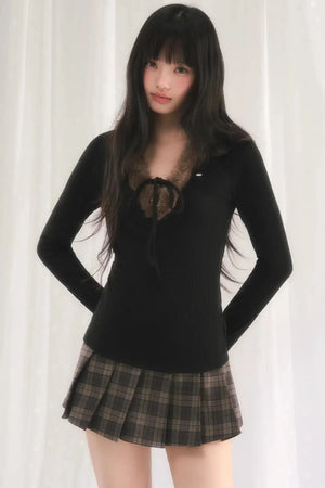 Korean-Style Furry V-Neck Top