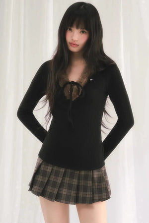 Korean-Style Furry V-Neck Top