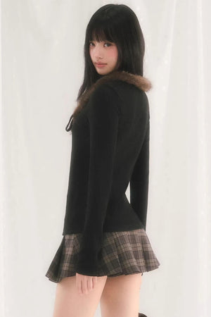 Korean-Style Furry V-Neck Top