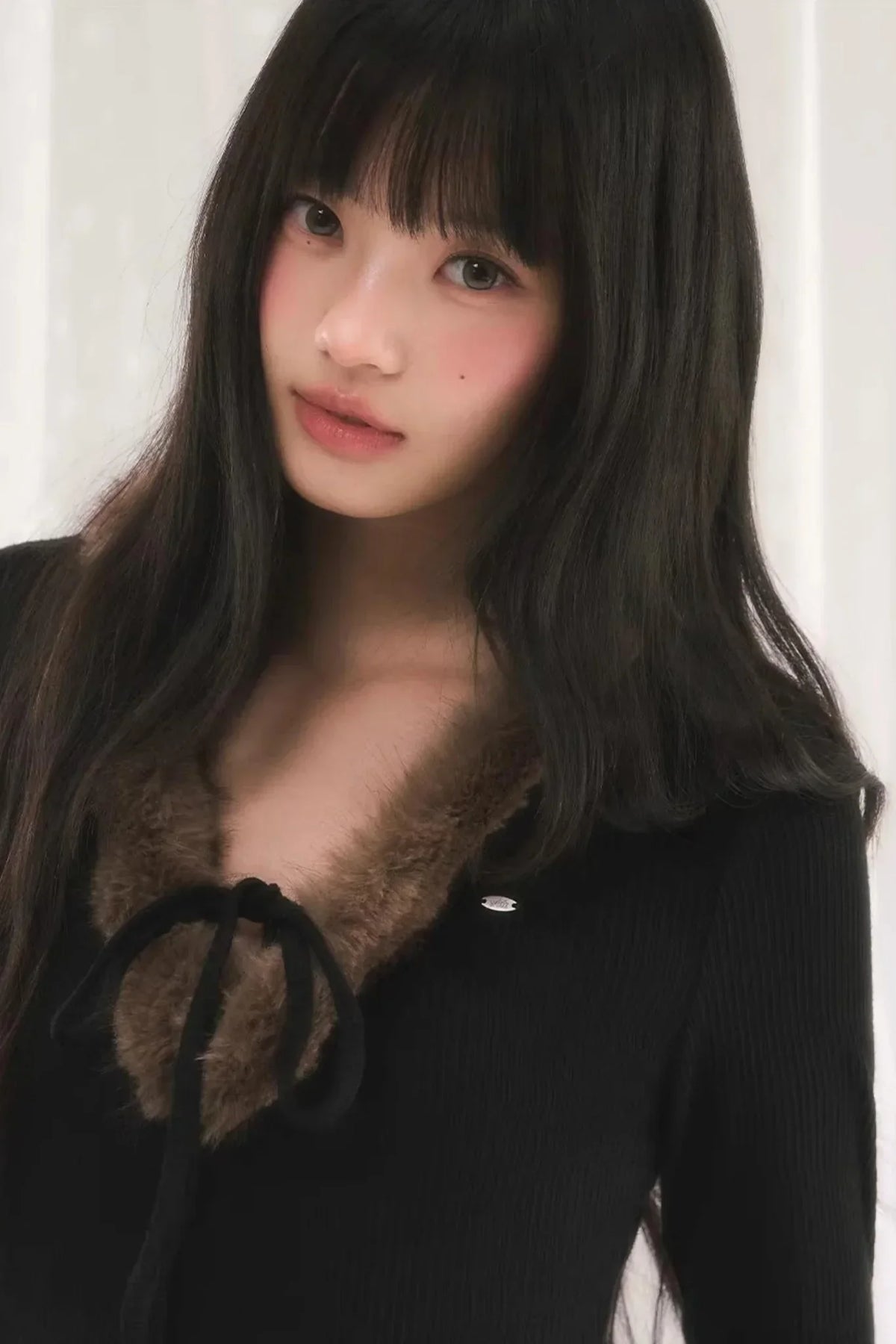 Korean-Style Furry V-Neck Top