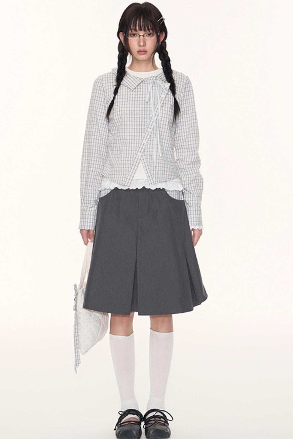 Korean Style Grid Mini Skirt Set-Up