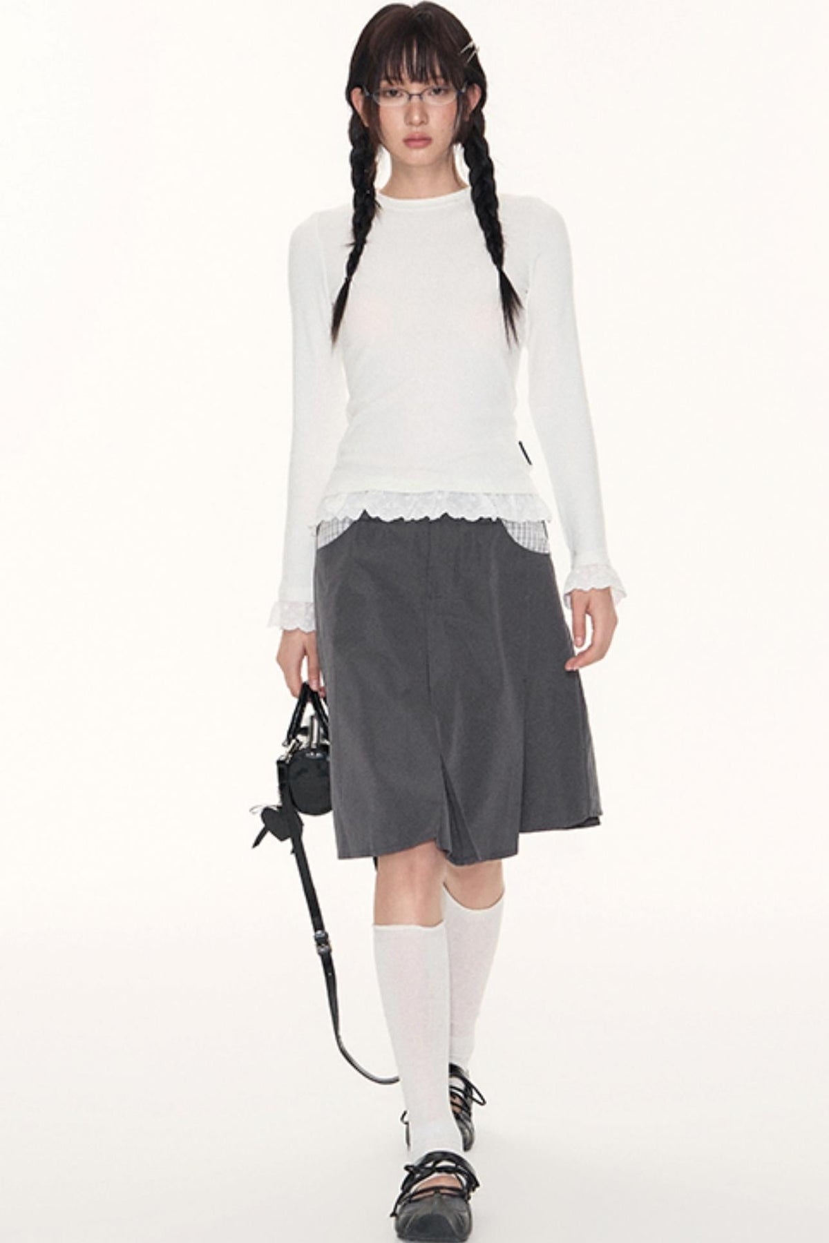 Korean Style Grid Mini Skirt Set-Up
