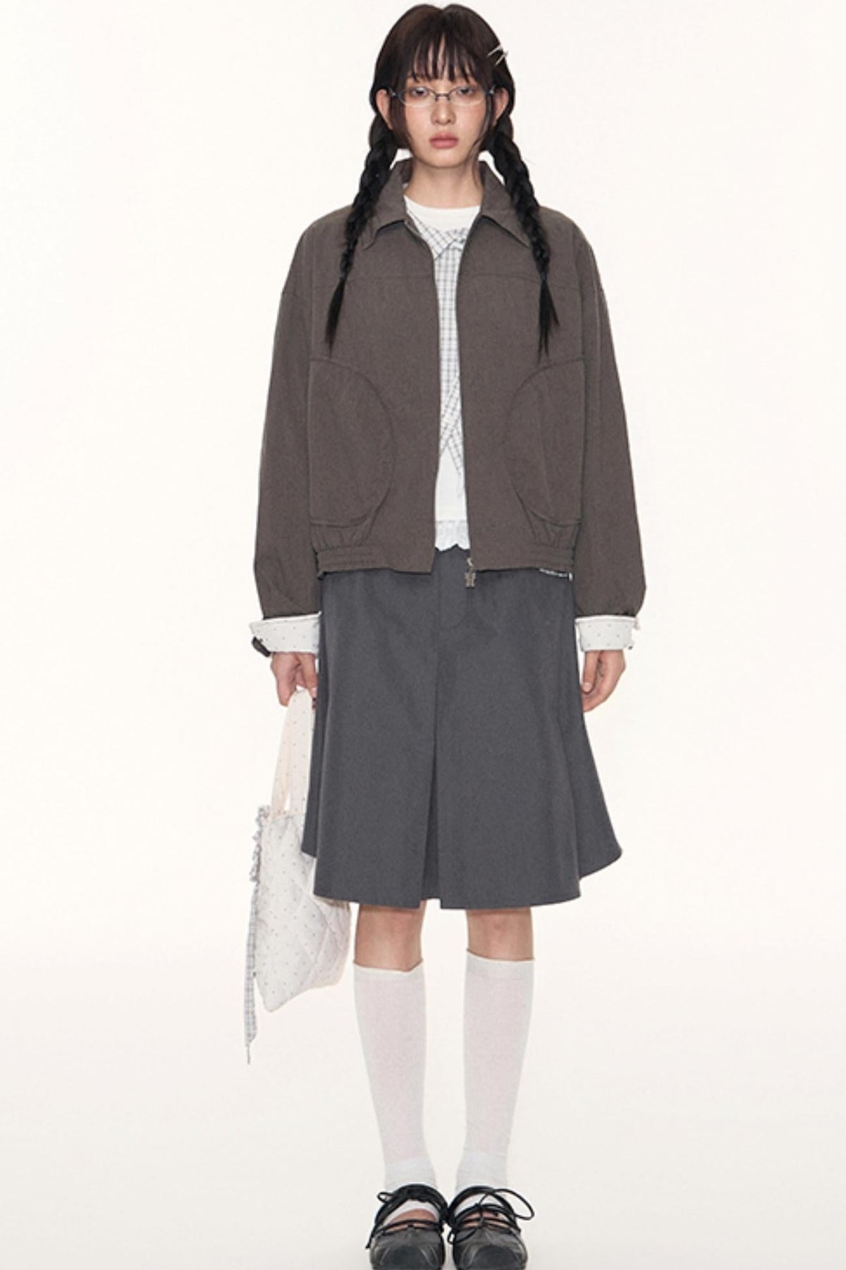Korean Style Grid Mini Skirt Set-Up