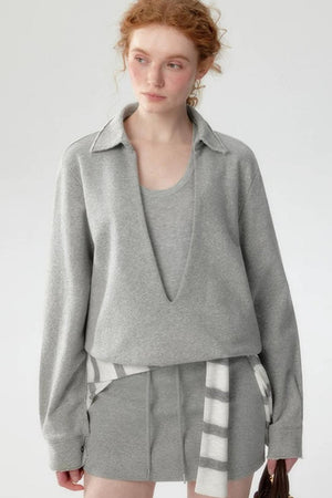 Korean-Style Layered Half-Zip Sweater