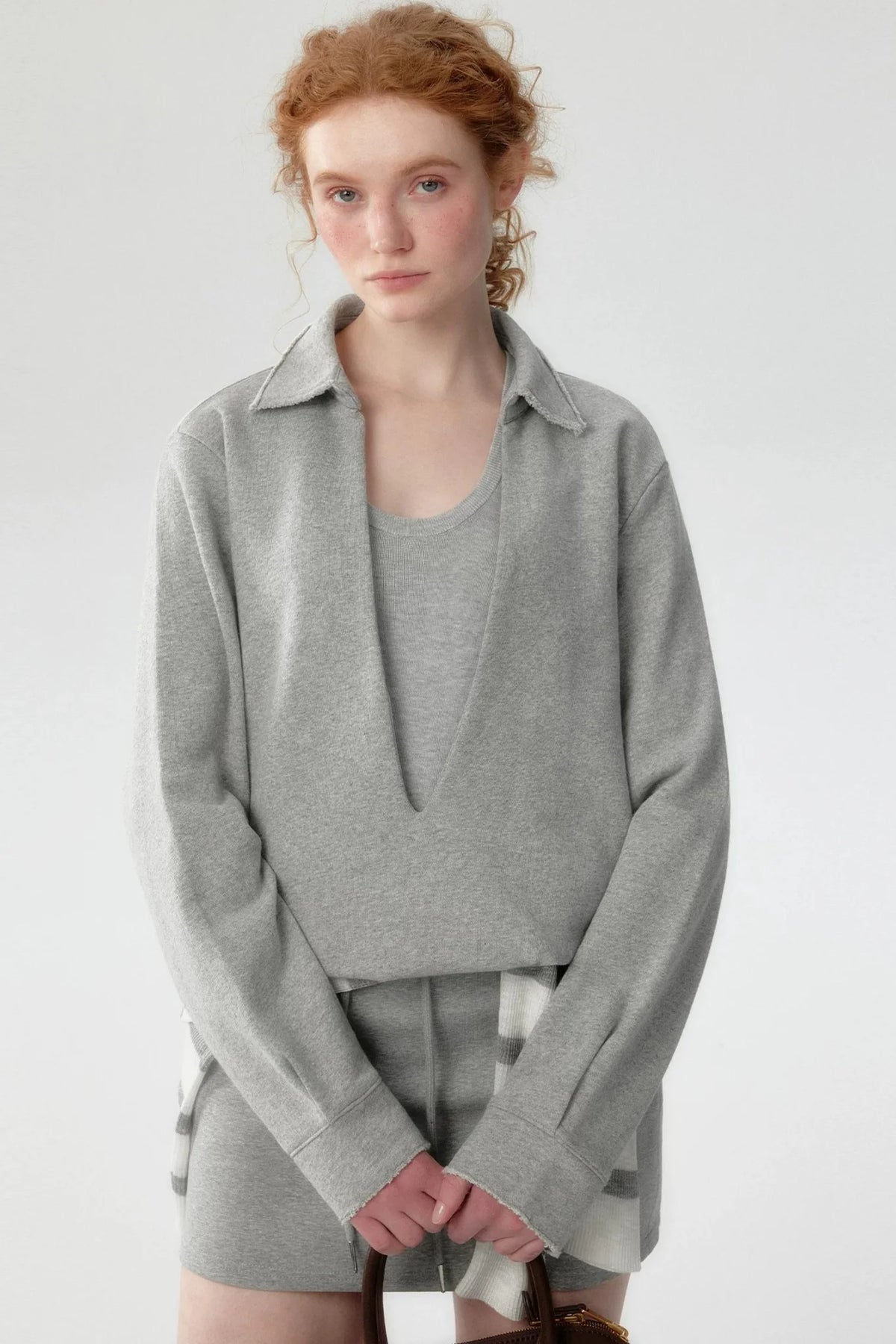 Korean-Style Layered Half-Zip Sweater