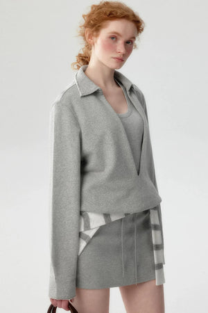 Korean-Style Layered Half-Zip Sweater