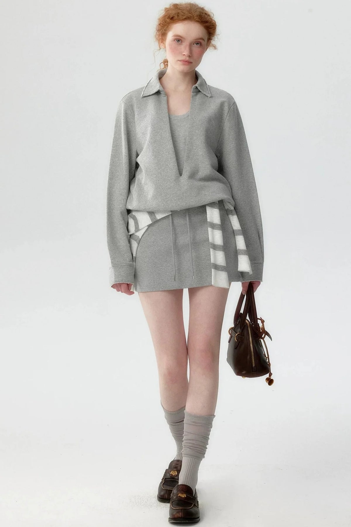 Korean-Style Layered Half-Zip Sweater