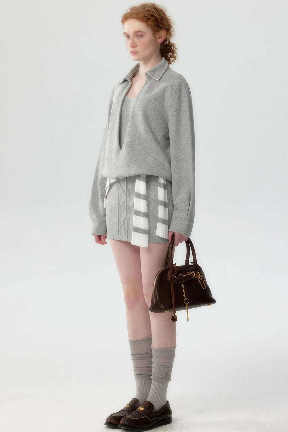 Korean-Style Layered Half-Zip Sweater